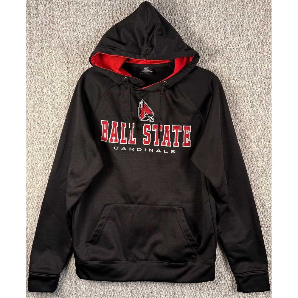 Colosseum Ball State Cardinals Hoodie Small Black Red NCAA Men's Sweatshirt D38